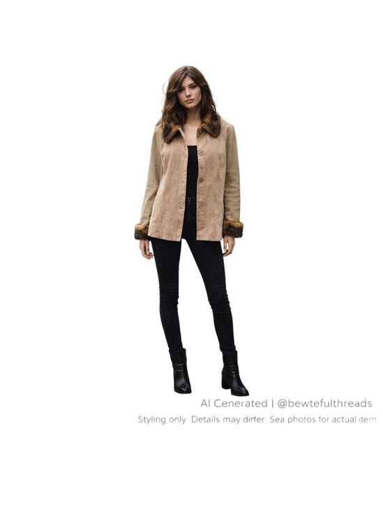 Guillaume Jackets & Blazers - Y2K Indie Sleaze Boho Suede Fur Trim Jacket Knit Sleeve Boutique L